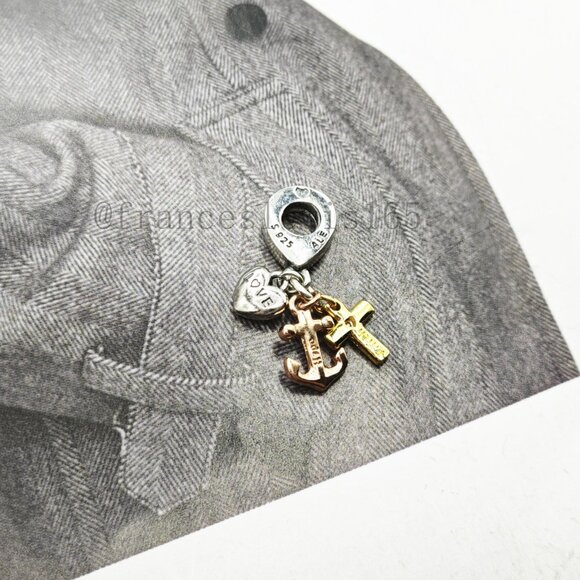 Pandora Triple-tone Cross, Heart, & Anchor Dangle Charm - Picture 4 of 4
